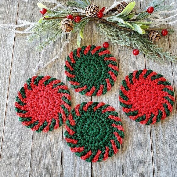 436 - Festive Christmas Crocheted Coasters - Set of 4 - Picture 1 of 5